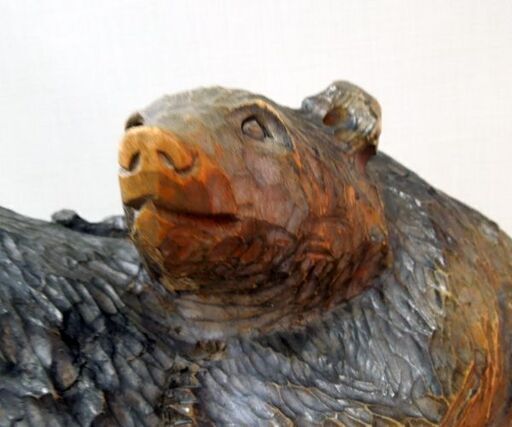 北海道名産 木彫りの熊 クマの置物 咆哮する親熊 小熊 シャケ 全長41cm 木製 伝統工芸 オブジェ 彫刻 札幌市東区 新道東店