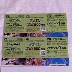 東京ドームシティアトラクションズ　ご招待券　4/30まで　2枚セ...