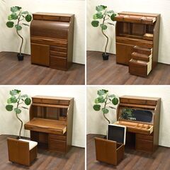 【ヤ取終了10/7】≪zyt1413ジ≫ 中屋家具 ライティングビューロー 幅89cm 鏡付き 椅子収納型 ライティングデスク/机/ミラー/レトロ 現状品 60317-01の画像