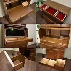 【ヤ取終了10/7】≪zyt1413ジ≫ 中屋家具 ライティングビューロー 幅89cm 鏡付き 椅子収納型 ライティングデスク/机/ミラー/レトロ 現状品 60317-01の画像