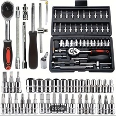 新品)46pcs Car Repair Tool Set, Ratchet Torque Wrench Wrench Screwdriver Socket Combination Tool Kit Mechanical Tool Kit For Car Bike Repair Toolsの画像