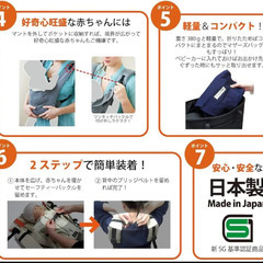 日本製　サンクマニエルプレール　新生児から使える5WAY抱っこひも　フラワーネイビーの画像