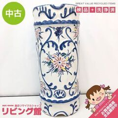 ss6258　 陶器製 傘立て ホワイト ブルー×ピンク 花 絵...