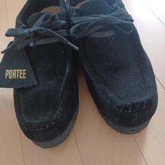 portee シューズ　黒　ブラック　メンズ　シューズ　スエード　モカシン　デッキシューズの画像
