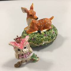 〇【２個セット】フクロウ シカ 小物入れ 置き物 収納 インテリ...