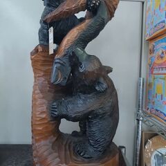 ★ジモティー割引有★ 木彫り熊 親子 置物 中古品