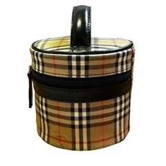 新品同様 BURBERRY バーバリー ノバチェック 丸型 化粧ポーチ アクセサリーポーチ キャンバス×レザーの画像
