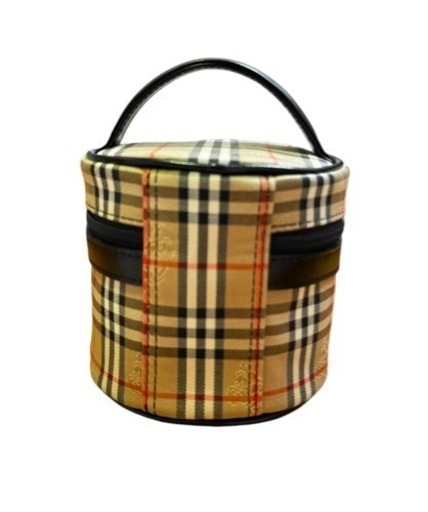 新品同様 BURBERRY バーバリー ノバチェック 丸型 化粧ポーチ アクセサリーポーチ キャンバス×レザー