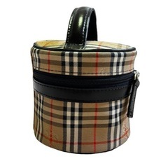 新品同様 BURBERRY バーバリー ノバチェック 丸型 化粧ポーチ アクセサリーポーチ キャンバス×レザーの画像