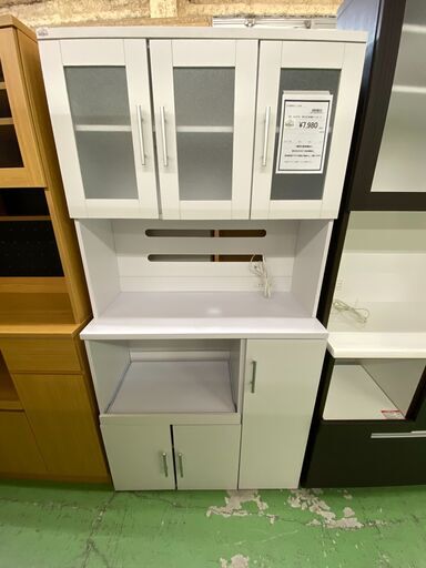 【ドリーム川西店御来店限定】 ホームテイスト 組立式三枚扉オープンボード ホワイト H1800×W900×D401 クリーニング済み 