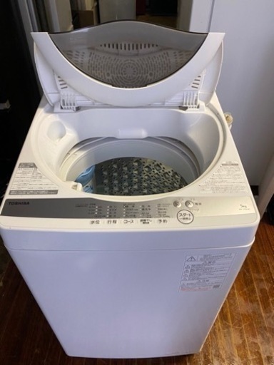 北九州市内配送無料　保証付き　東芝 全自動洗濯機 5kg グランホワイト AW-5G9 (W) 【浸透パワフル洗浄】 【Wセンサー】 