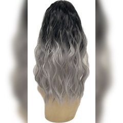 【新品】POBD#3 耐熱性　ポニーテールウィッグ　ロングカール　グレー　グラデの画像