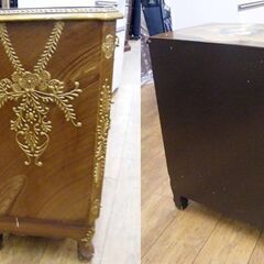アンティーク調 キャビネット 幅56×奥行36×高さ72cm 上段→引出し 下段→観音開き 花模様 装飾風 札幌市 厚別区の画像