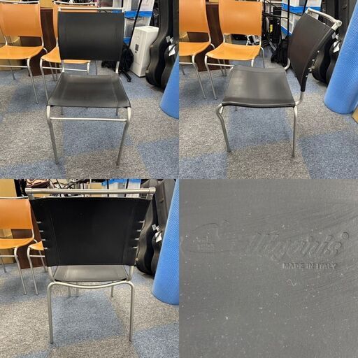 【中古品】calligaris ダイニングチェア オレンジ ブラック 4脚セット カリガリス 家具 椅子 イス