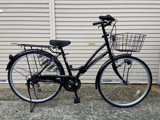 【新品★未使用】　ママチャリ　オートライト　 26インチ　シマノ製6段変速 折りたたみハンドル ジェットブラック