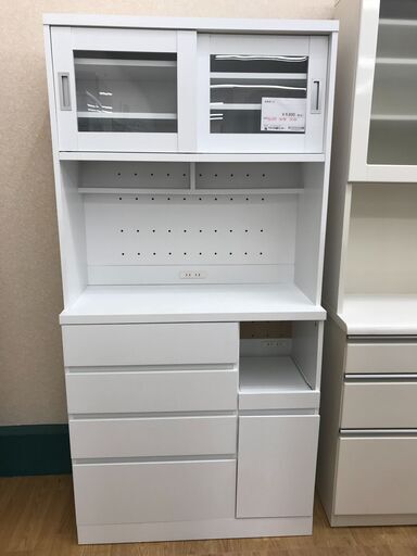 ★ジモティ割あり★  食器棚 ホワイト H183×W90×D42 クリーニング済み KJ4812