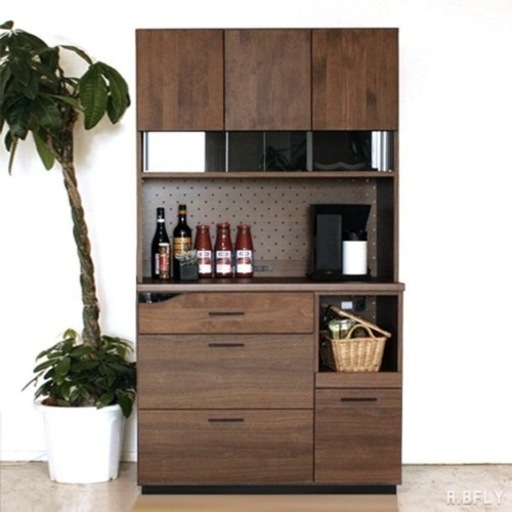 【超美品‼️】定価99,000円♪ 東馬 105cm幅キッチンボード 食器棚 収納家具 アルダー無垢材 ダークブラウン♪