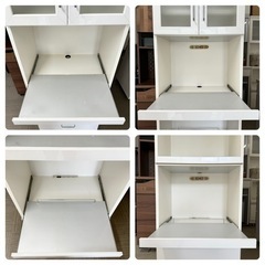 【お買い得‼️】60cm幅レンジボード 食器棚 キッチン収納家具 ドイツ ヘティヒ社製ソフトクローズレール 鏡面仕上げホワイト♪の画像