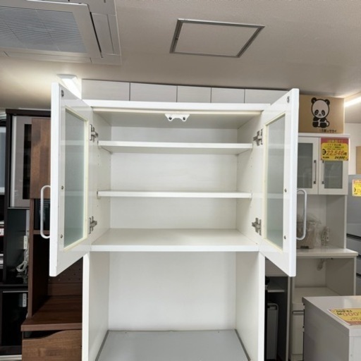 【お買い得‼️】60cm幅レンジボード 食器棚 キッチン収納家具 ドイツ ヘティヒ社製ソフトクローズレール 鏡面仕上げホワイト♪