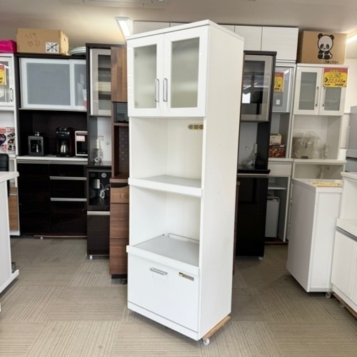 【お買い得‼️】60cm幅レンジボード 食器棚 キッチン収納家具 ドイツ ヘティヒ社製ソフトクローズレール 鏡面仕上げホワイト♪