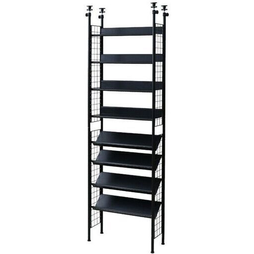 突っ張りフリーラック スリム 幅63×奥行25×高さ209-282cm 棚板耐荷重10kg 棚板斜め設置も可能2WAY 壁面収納 本棚 ブラック