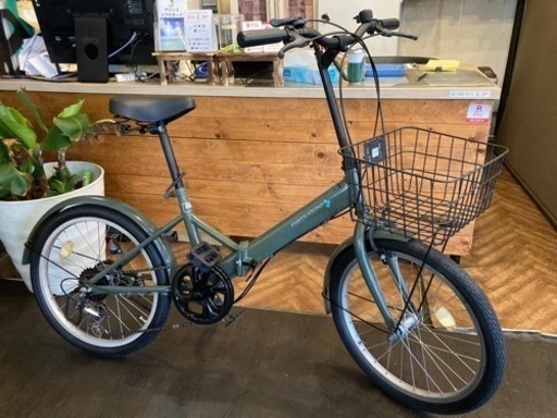 取引き中【後輪タイヤ・後輪チューブ新品！】6段変速　カゴ付き20インチ折りたたみ自転車　マットモスグリーン