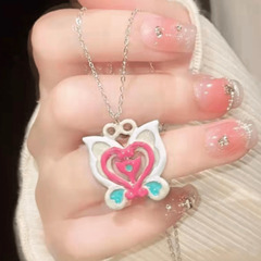 バタフライ/ハートネックレス（新品）ピンクの画像