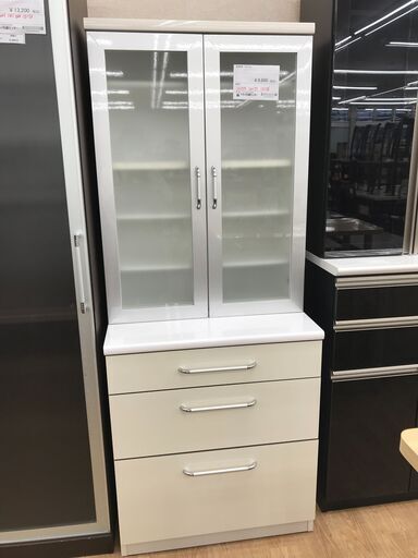 ★ジモティ割あり★  食器棚 ホワイト H175×W71×D54 クリーニング済み KJ4832