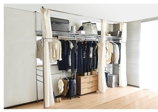 【4/30迄】【最終価格】大容量•壁面収納つっぱり クローゼット（ハンガーラック）フロントハンガー付(幅260～340cm )