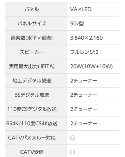 2023年4K液晶テレビ TH-50LX800 50インチと山善テレビ台セット