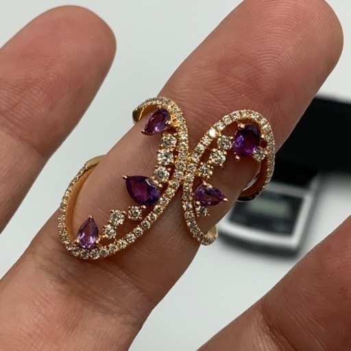 K18 18金　ピンクゴールド　ダイヤモンド　アメジストリング　4.3g アメジスト0.79ct ダイヤモンド 0.88ct