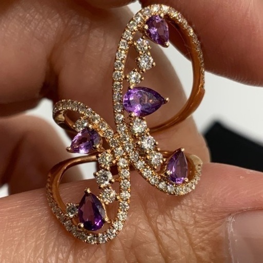 K18 18金　ピンクゴールド　ダイヤモンド　アメジストリング　4.3g アメジスト0.79ct ダイヤモンド 0.88ct