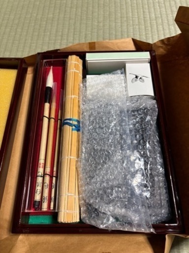 硯箱 螺鈿 硯 すずり 彫刻 彫り物 筆 書道 一式