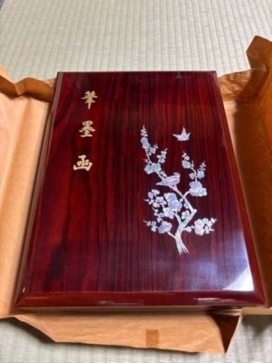 硯箱 螺鈿 硯 すずり 彫刻 彫り物 筆 書道 一式