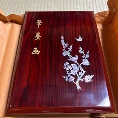 硯箱 螺鈿 硯 すずり 彫刻 彫り物 筆 書道 一式