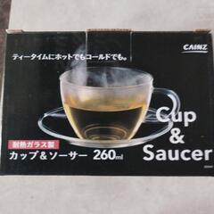 未開封、耐熱カップ＆ソーサー5客セット。の画像