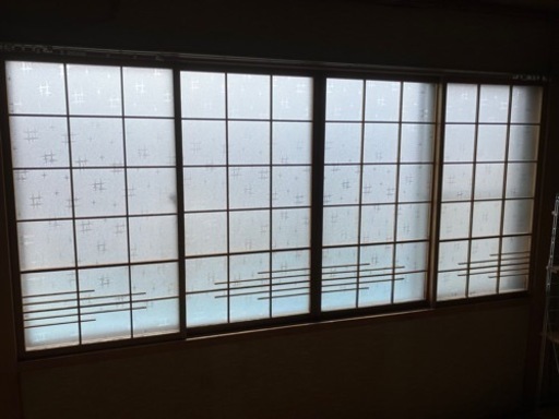 アンティーク　昭和レトロ　木枠付き模様ガラス×4枚(2F南南)