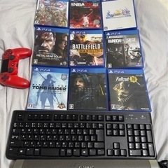 PS4本体、ソフト、コントローラー、キーボード、スピーカー