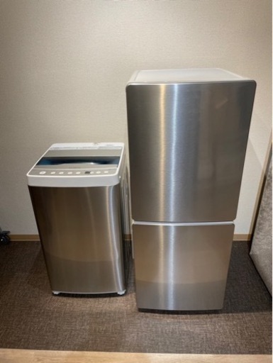 【中古】ステンレス✨️ELSONIC 冷蔵庫＆洗濯機2点セット✨️