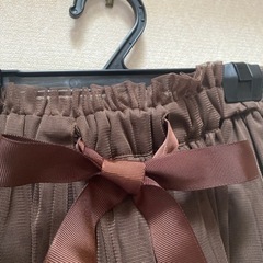 オーガンジーフレアスカート  美品　ウエストリボン　ブラウンの画像