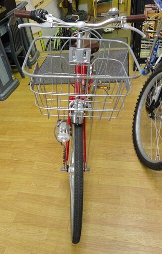 26インチ 自転車 6段変速 シティサイクル a.n.design works レッド ママチャリ ライト カギ 前カゴ付き 西岡店