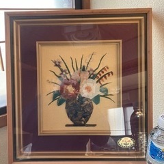 貴石画　宝石画　薔薇　花　額絵　アンティーク　ストーンアート