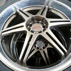 現状品 タイヤ付きアルミ 4本セット 一本パンクあり リネアスポーツ クリムゾン 18インチ 7.5j 5穴 PCD100 +52 中古 苫小牧西店