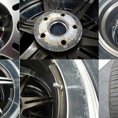現状品 タイヤ付きアルミ 4本セット 一本パンクあり リネアスポーツ クリムゾン 18インチ 7.5j 5穴 PCD100 +52 中古 苫小牧西店