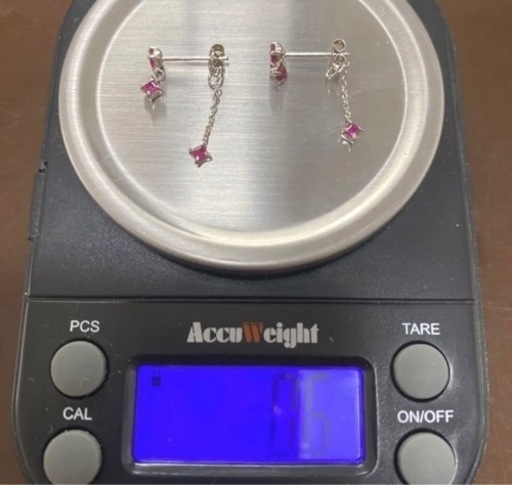 K14WG デザイン ピアス ピンク石付 0.6g 14金 レディース