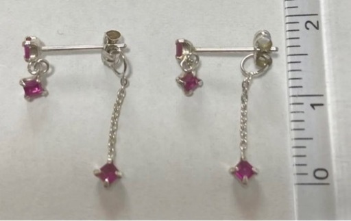 K14WG デザイン ピアス ピンク石付 0.6g 14金 レディース