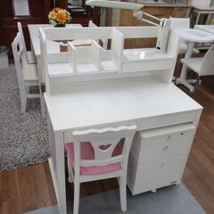 R635 Kurogane モダン 白＆ピンク 学習机、勉強机、5点セット、幅100cm