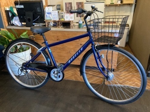 【前後タイヤ・後輪チューブ新品！】 LEDオートライト　6段変速　27インチシティクロス　ブルー