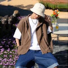 前開き ノースリーブパーカー ジップアップパーカーの画像