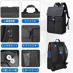 ビジネスリュック ノートPC 5.6インチ USB充電ポート バックパック 黒の画像